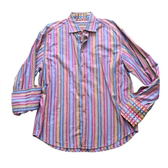 Robert Graham Vibrant Multi Color Stripes Button Up Shirt Cotton 3XL Career Work - Picture 2 of 9